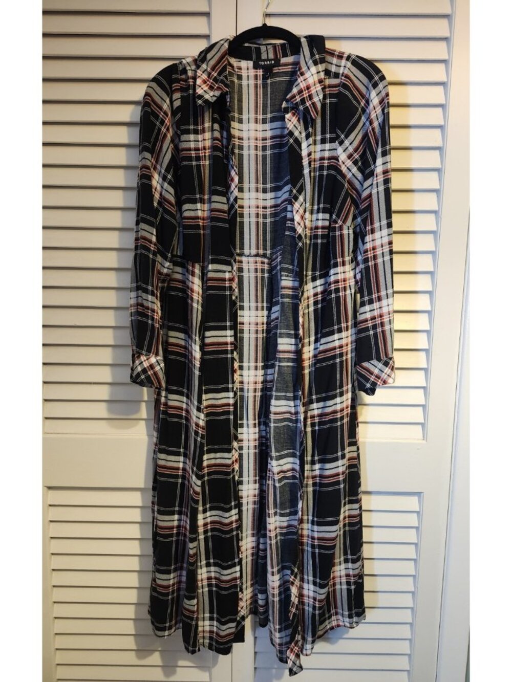 Torrid Sz 1 Duster Black Plaid Maxi Long Sleeve Kimono Women Shirt 1X